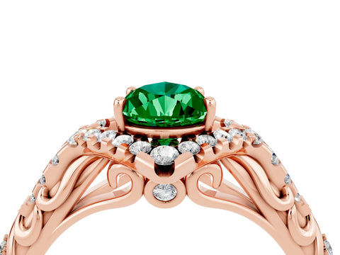 Rose gold Pear Cut Emerald Solitaire Ring with Hidden Halo and Pavé Band_40