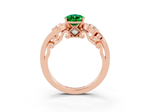 Rose gold Pear Cut Emerald Solitaire Ring with Milgrain Pavé Band and Four-Prong Setting_27