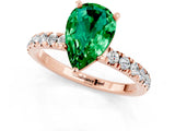 Rose gold Pear Cut Emerald Solitaire Ring with Pavé Accents and Four-Prong Setting_1
