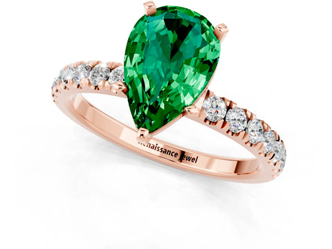 Rose gold Pear Cut Emerald Solitaire Ring with Pavé Accents and Four-Prong Setting_1