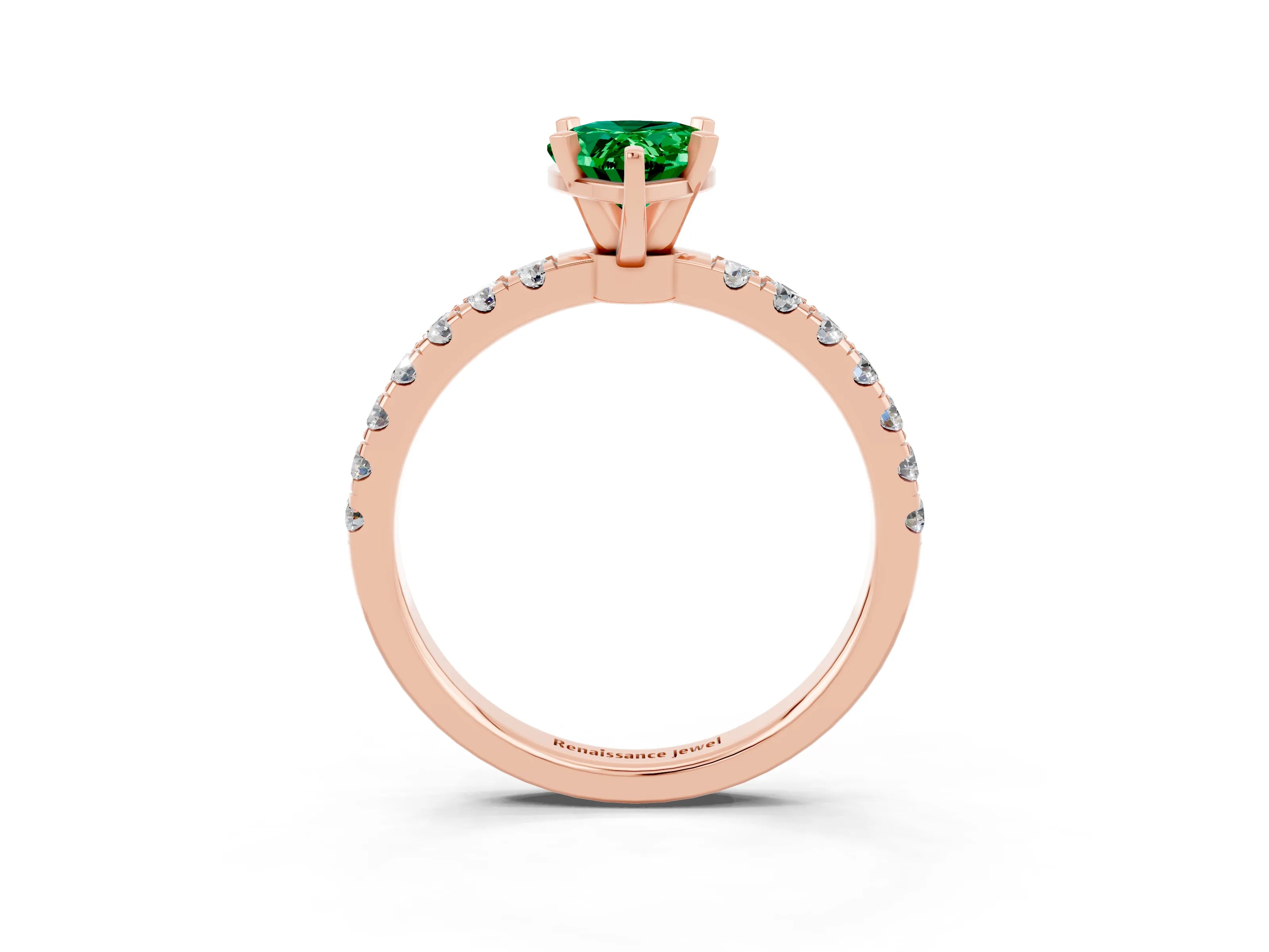 Rose gold Pear Cut Emerald Solitaire Ring with Pavé Accents and Four-Prong Setting_3