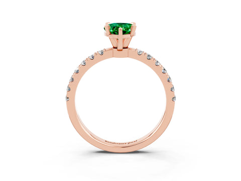 Rose gold Pear Cut Emerald Solitaire Ring with Pavé Accents and Four-Prong Setting_3
