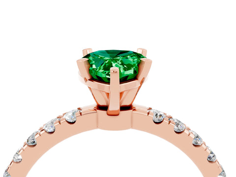 Rose gold Pear Cut Emerald Solitaire Ring with Pavé Accents and Four-Prong Setting_4