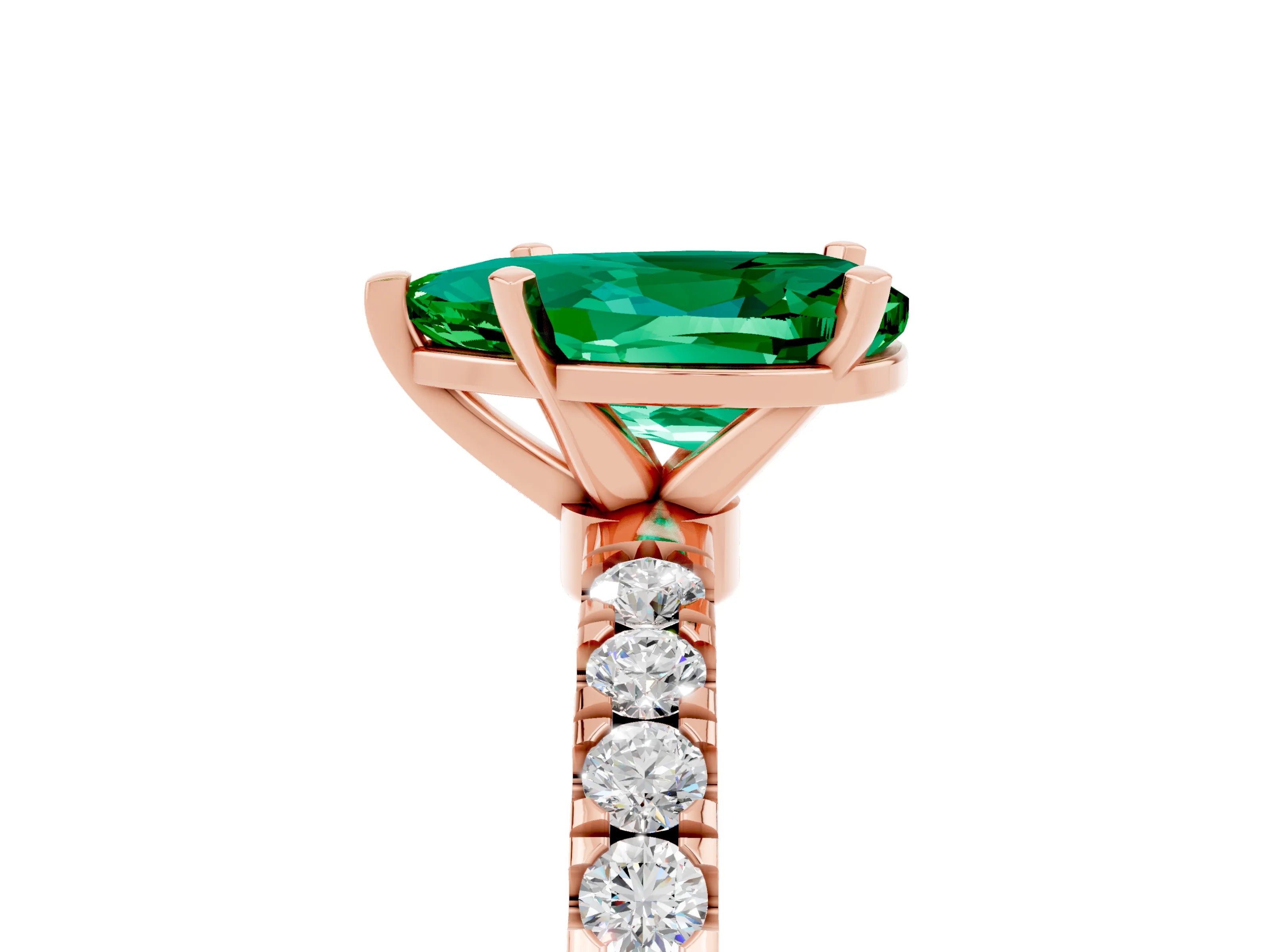 Rose gold Pear Cut Emerald Solitaire Ring with Pavé Accents and Four-Prong Setting_5