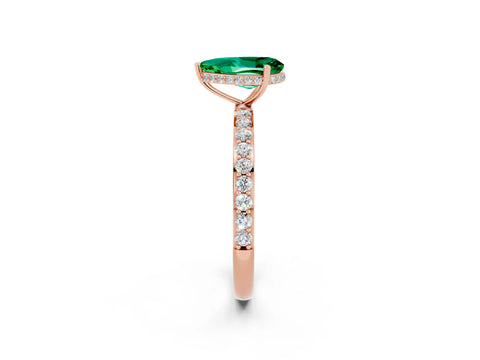 Rose gold Pear Cut Emerald Solitaire Ring with Pavé Band and Hidden Halo_14