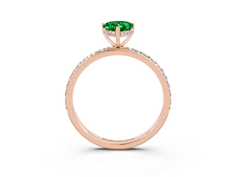 Rose gold Pear Cut Emerald Solitaire Ring with Pavé Band and Hidden Halo_15