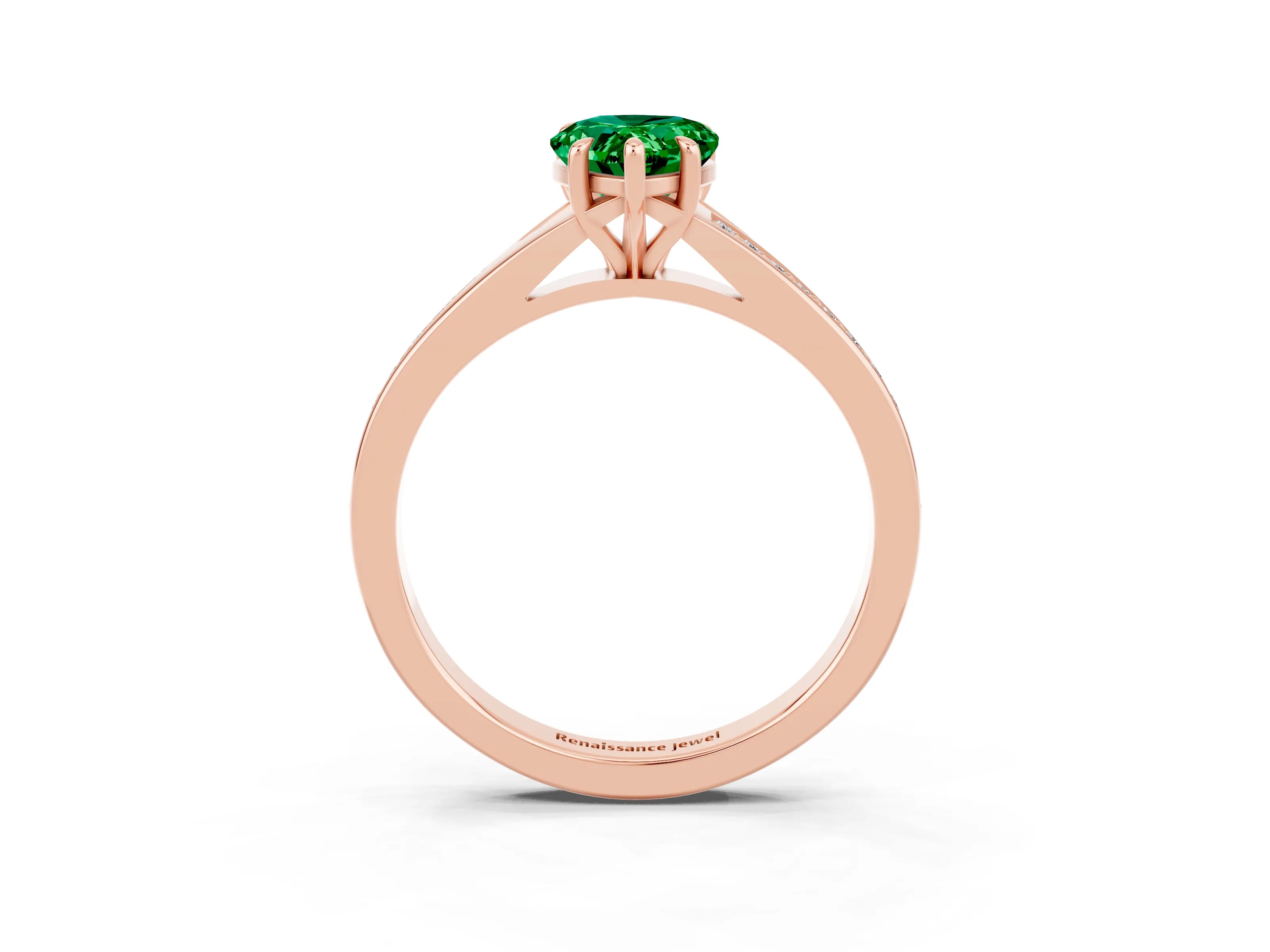 Rose gold Pear Cut Emerald Solitaire Ring with Pavé Band and Prong Setting_15