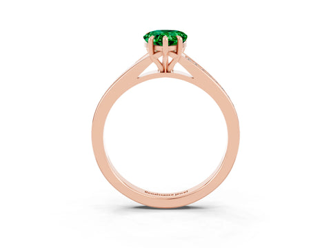 Rose gold Pear Cut Emerald Solitaire Ring with Pavé Band and Prong Setting_15