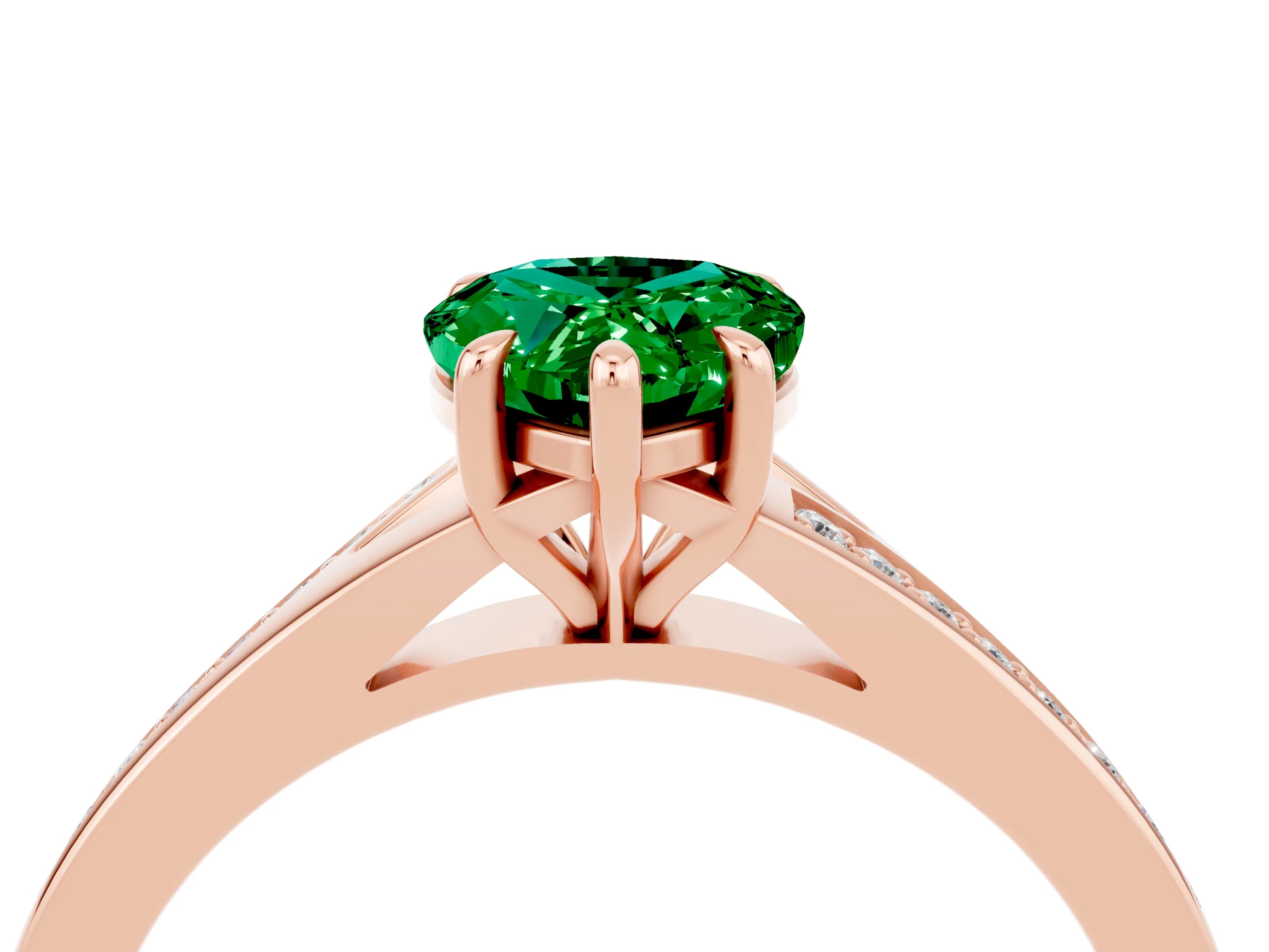 Rose gold Pear Cut Emerald Solitaire Ring with Pavé Band and Prong Setting_4