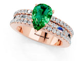 Rose gold Pear Cut Emerald Solitaire Ring with Pavé and Channel Set Band_1