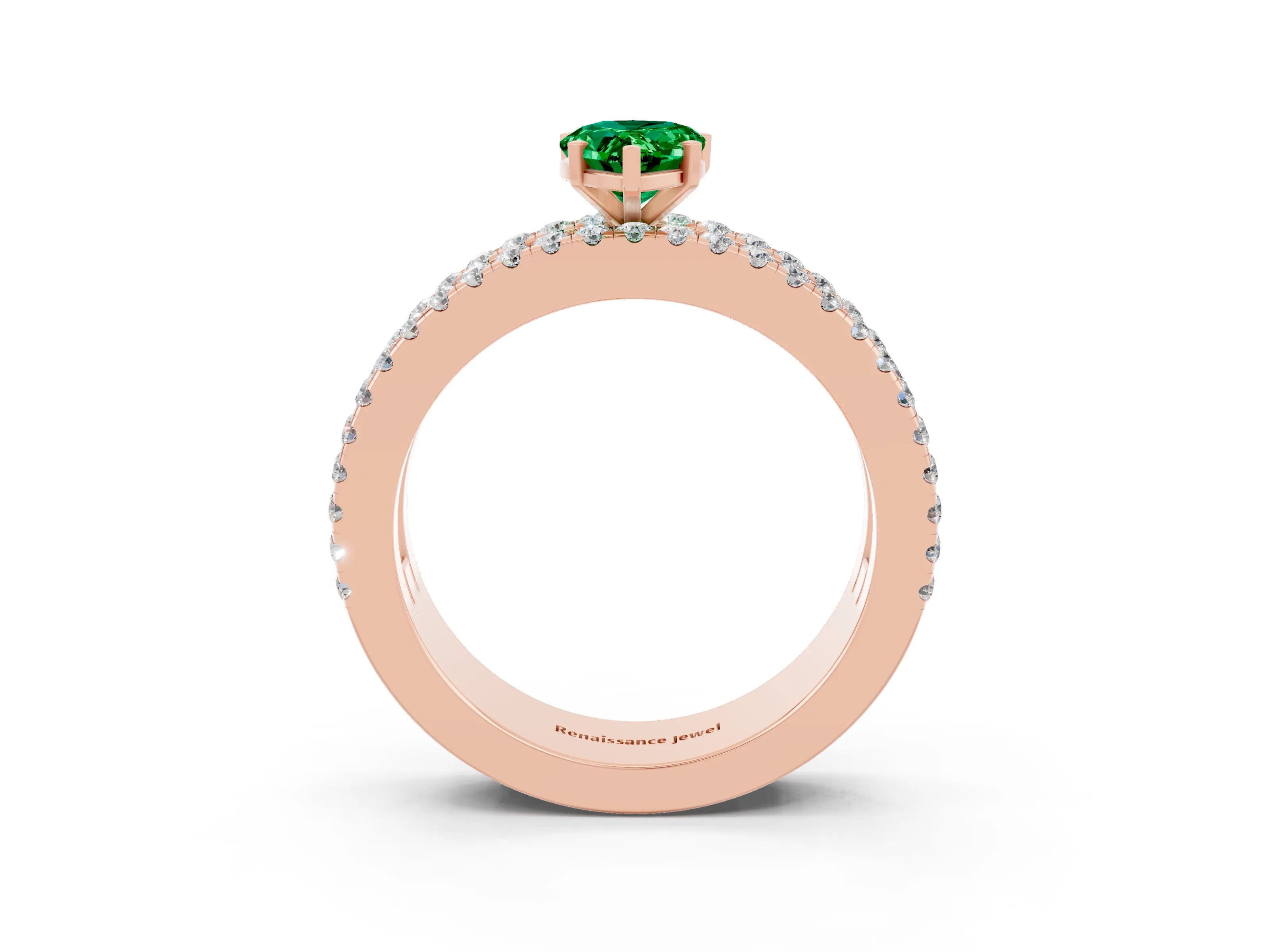Rose gold Pear Cut Emerald Solitaire Ring with Pavé and Channel Set Band_3