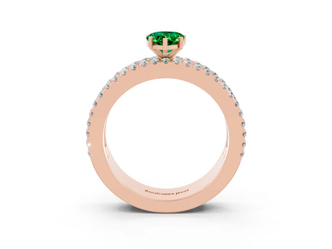 Rose gold Pear Cut Emerald Solitaire Ring with Pavé and Channel Set Band_3