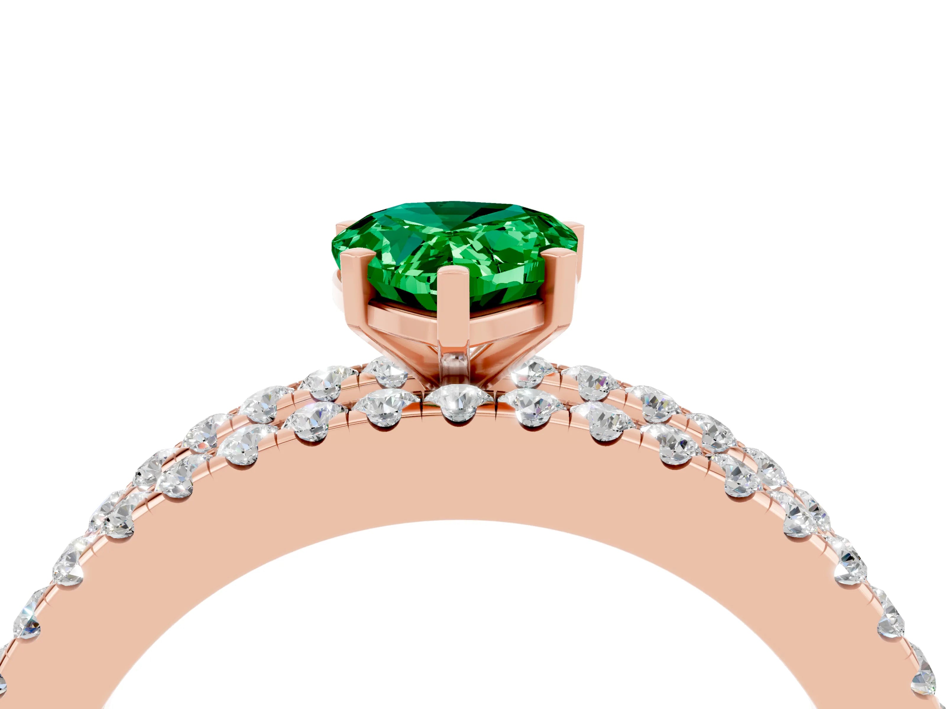 Rose gold Pear Cut Emerald Solitaire Ring with Pavé and Channel Set Band_4