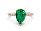 Rose gold Pear Cut Emerald Solitaire Ring with Pave Band and Four Prong Setting_24
