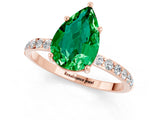 Rose gold Pear Cut Emerald Solitaire Ring with Pave Band and Four Prong Setting_25