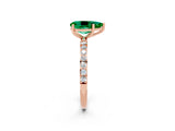 Rose gold Pear Cut Emerald Solitaire Ring with Pave Band and Four Prong Setting_26