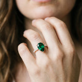 Rose gold Pear Cut Emerald Solitaire Ring with Round  Pavé Band and Four-Prong Setting_44