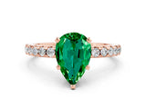 Rose gold Pear Cut Emerald Solitaire Ring with Round  Pavé Band and Four-Prong Setting_44