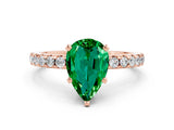 Rose gold Pear Cut Emerald Solitaire Ring with Round  Pavé Band and Four-Prong Setting_50