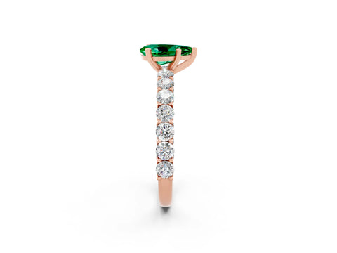 Rose gold Pear Cut Emerald Solitaire Ring with Shared Prong Pavé Band and Four-Prong Setting_2