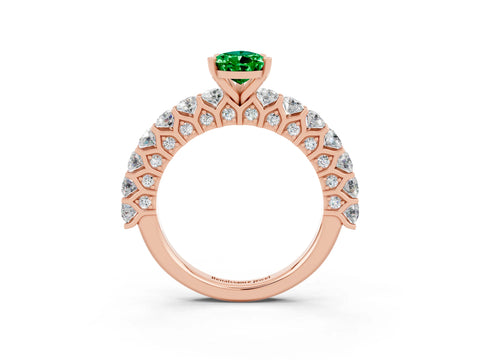 Rose gold Pear Cut Emerald Solitaire Ring with Shared Prong Pavé Band and Four-Prong Setting_3