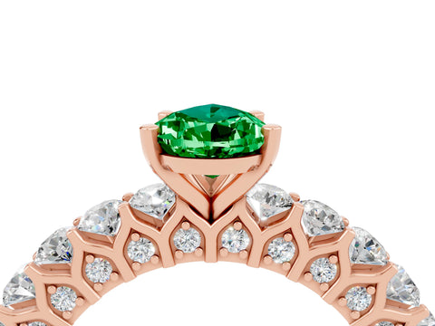 Rose gold Pear Cut Emerald Solitaire Ring with Shared Prong Pavé Band and Four-Prong Setting_4