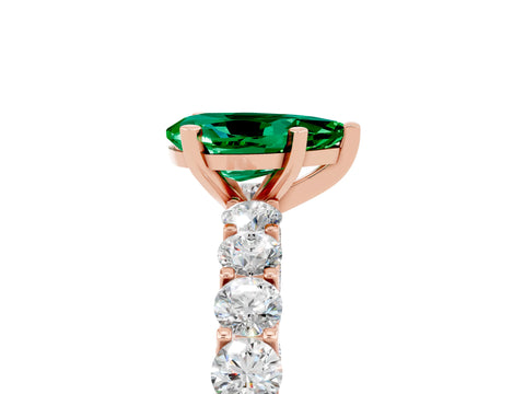 Rose gold Pear Cut Emerald Solitaire Ring with Shared Prong Pavé Band and Four-Prong Setting_5