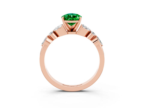 Rose gold Pear Cut Emerald Solitaire Ring with Side Stones and Four-Prong Setting_15