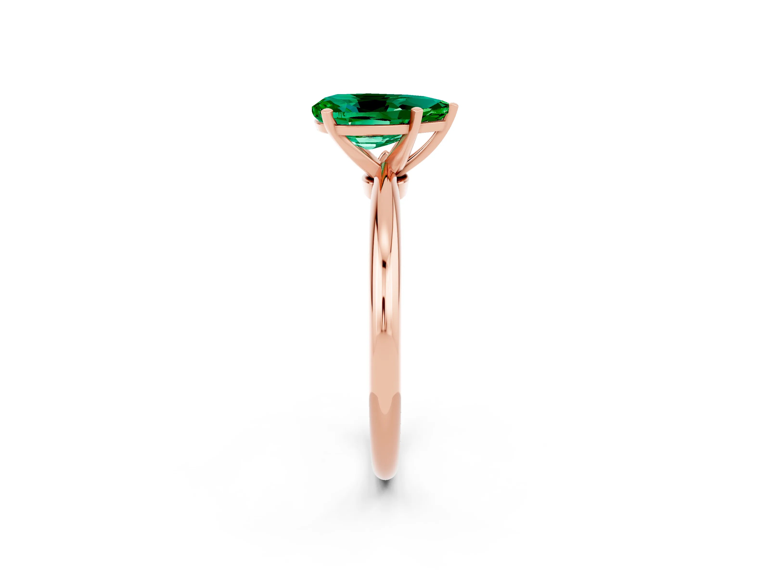 Rose gold Pear Cut Emerald Solitaire Ring with Six-Prong Setting and Classic Band_2