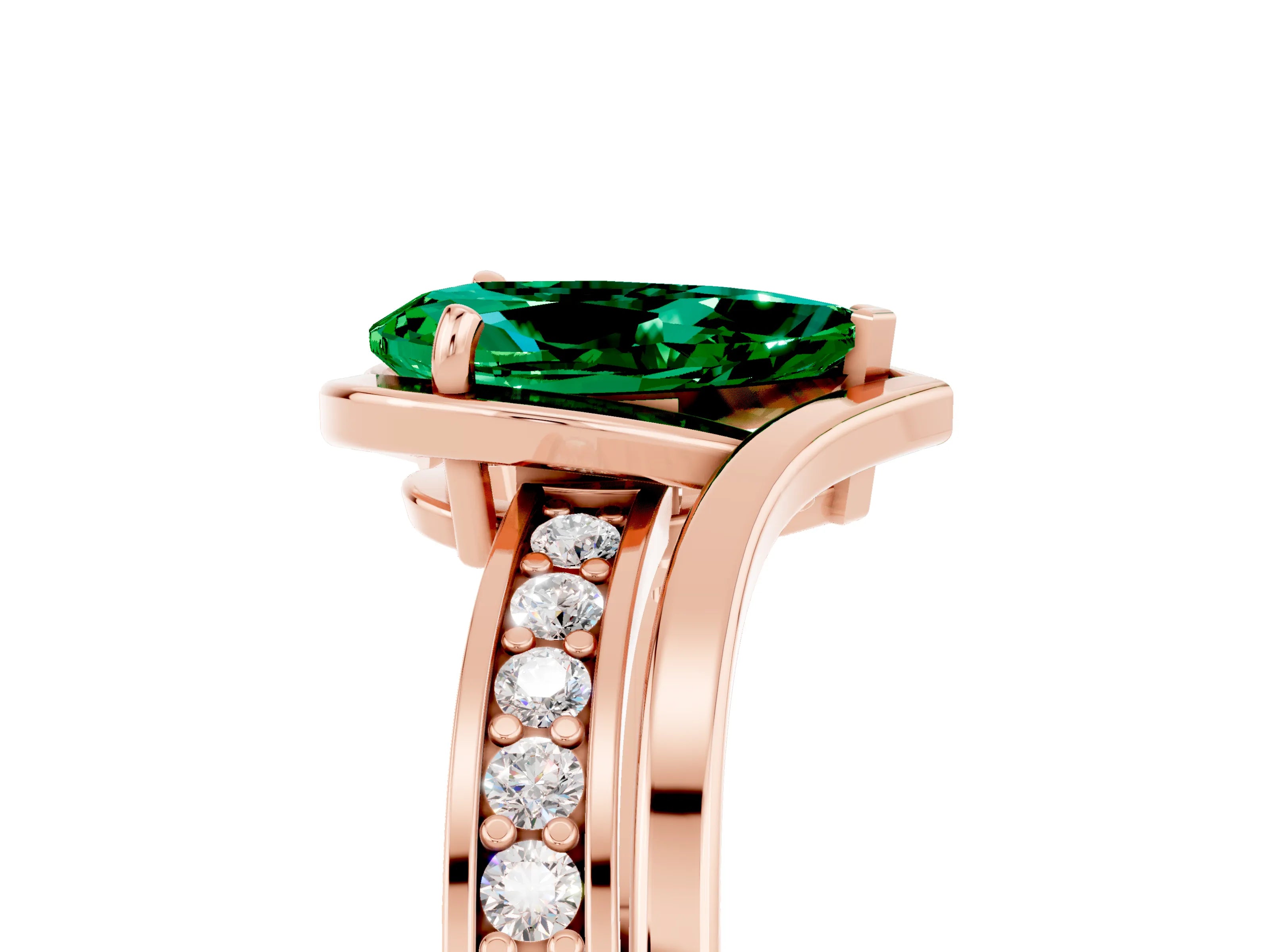 Rose gold Pear Cut Emerald Solitaire Ring with Split Shank and Prong Setting_5