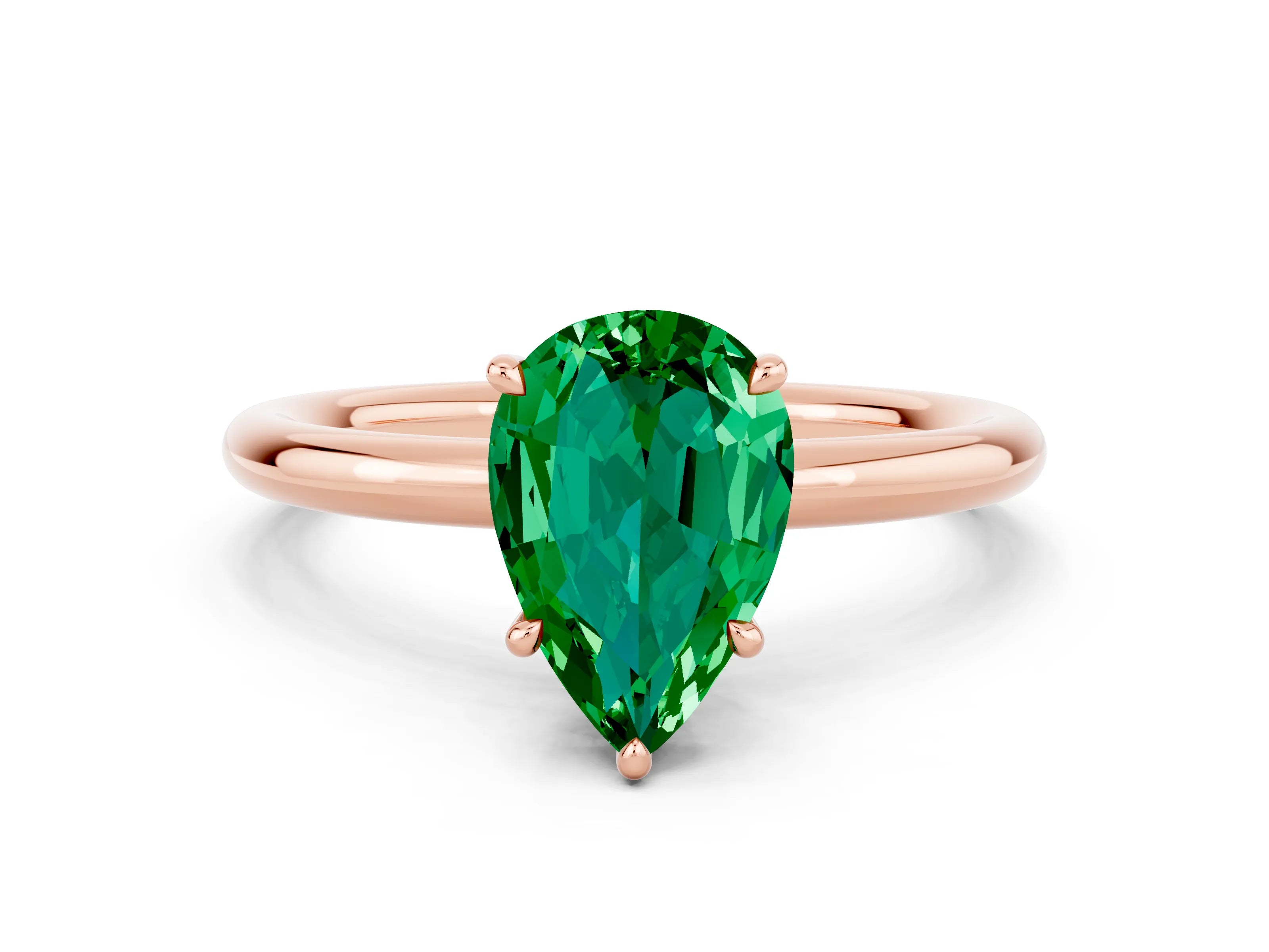 Rose gold Pear Cut Emerald Solitaire Ring with Thin Band and Four-Prong Setting_12