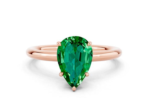 Rose gold Pear Cut Emerald Solitaire Ring with Thin Band and Four-Prong Setting_12