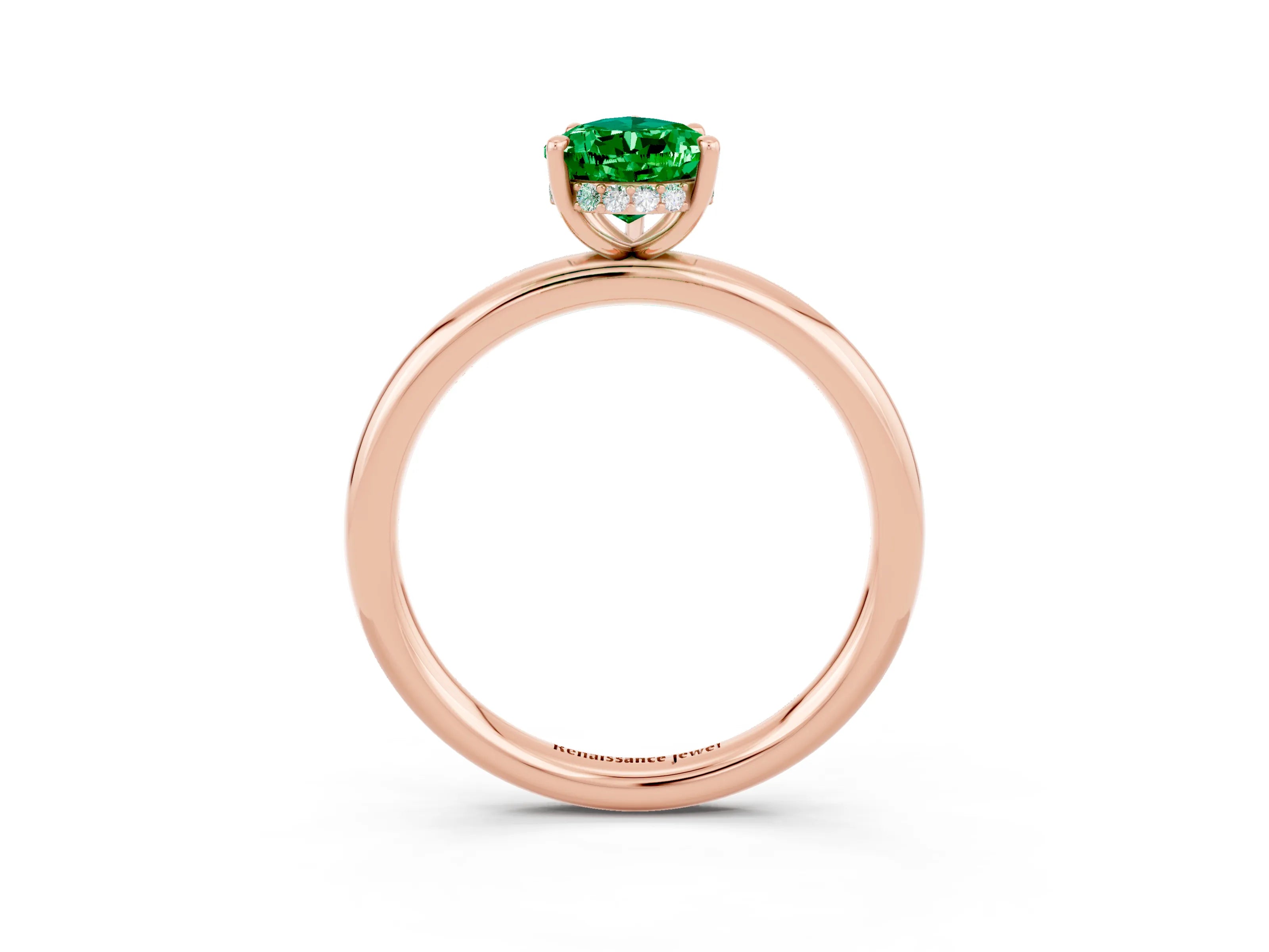 Rose gold Pear Cut Emerald Solitaire Ring with Thin Band and Four-Prong Setting_15