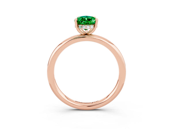 Rose gold Pear Cut Emerald Solitaire Ring with Thin Band and Four-Prong Setting