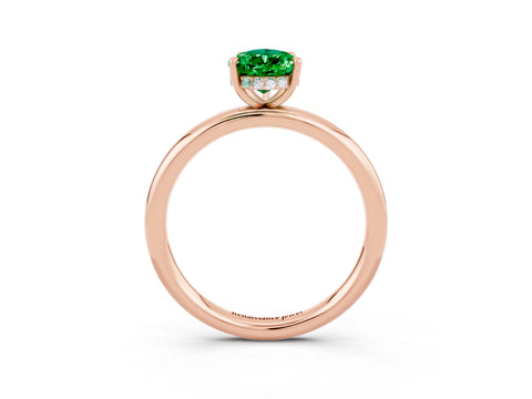 Rose gold Pear Cut Emerald Solitaire Ring with Thin Band and Four-Prong Setting_15