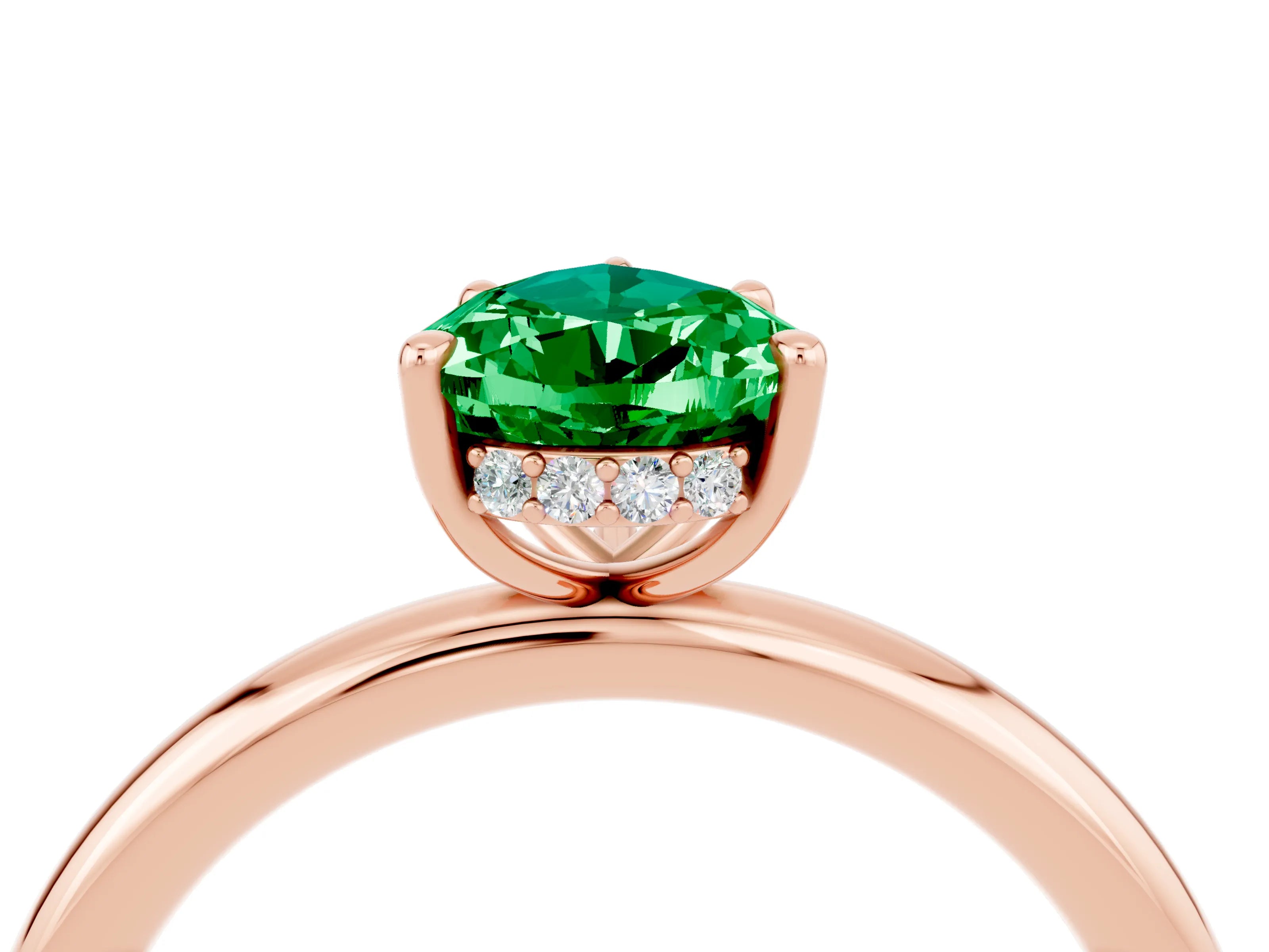 Rose gold Pear Cut Emerald Solitaire Ring with Thin Band and Four-Prong Setting_16