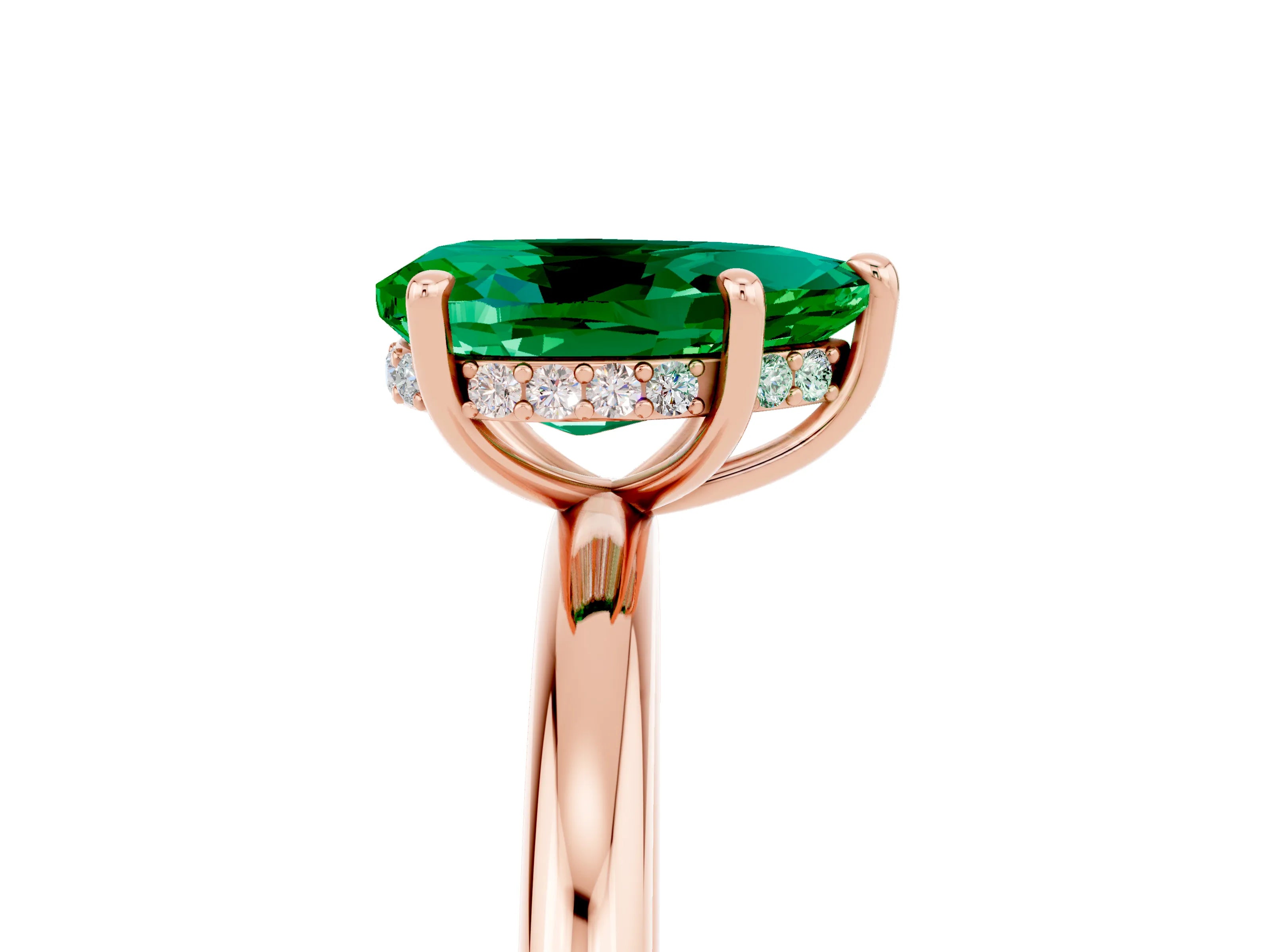 Rose gold Pear Cut Emerald Solitaire Ring with Thin Band and Four-Prong Setting_17