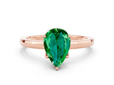 Rose gold Pear Cut Emerald Solitaire Ring with Thin Band and Prong Setting_12