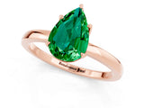 Rose gold Pear Cut Emerald Solitaire Ring with Thin Band and Prong Setting_13
