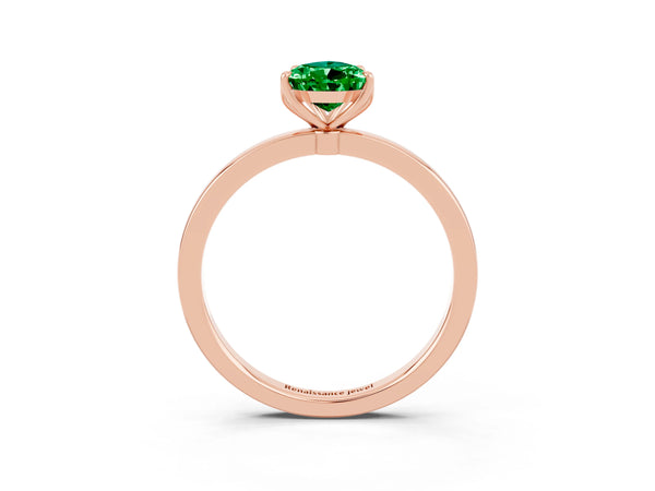 Rose gold Pear Cut Emerald Solitaire Ring with Thin Band and Prong Setting