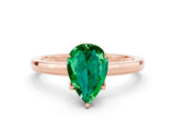 Rose gold Pear Cut Emerald Solitaire Ring with Thin Band and Prong Setting_24