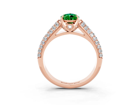 Rose gold Pear Cut Emerald Solitaire Ring with Three-Row Pavé Band and Four-Prong Setting_15