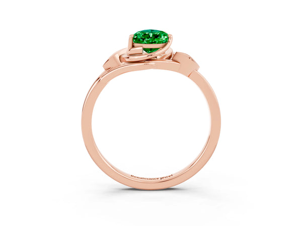 Rose gold Pear Cut Emerald Solitaire Ring with Twist Band and Four-Prong Setting