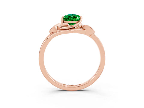 Rose gold Pear Cut Emerald Solitaire Ring with Twist Band and Four-Prong Setting_27