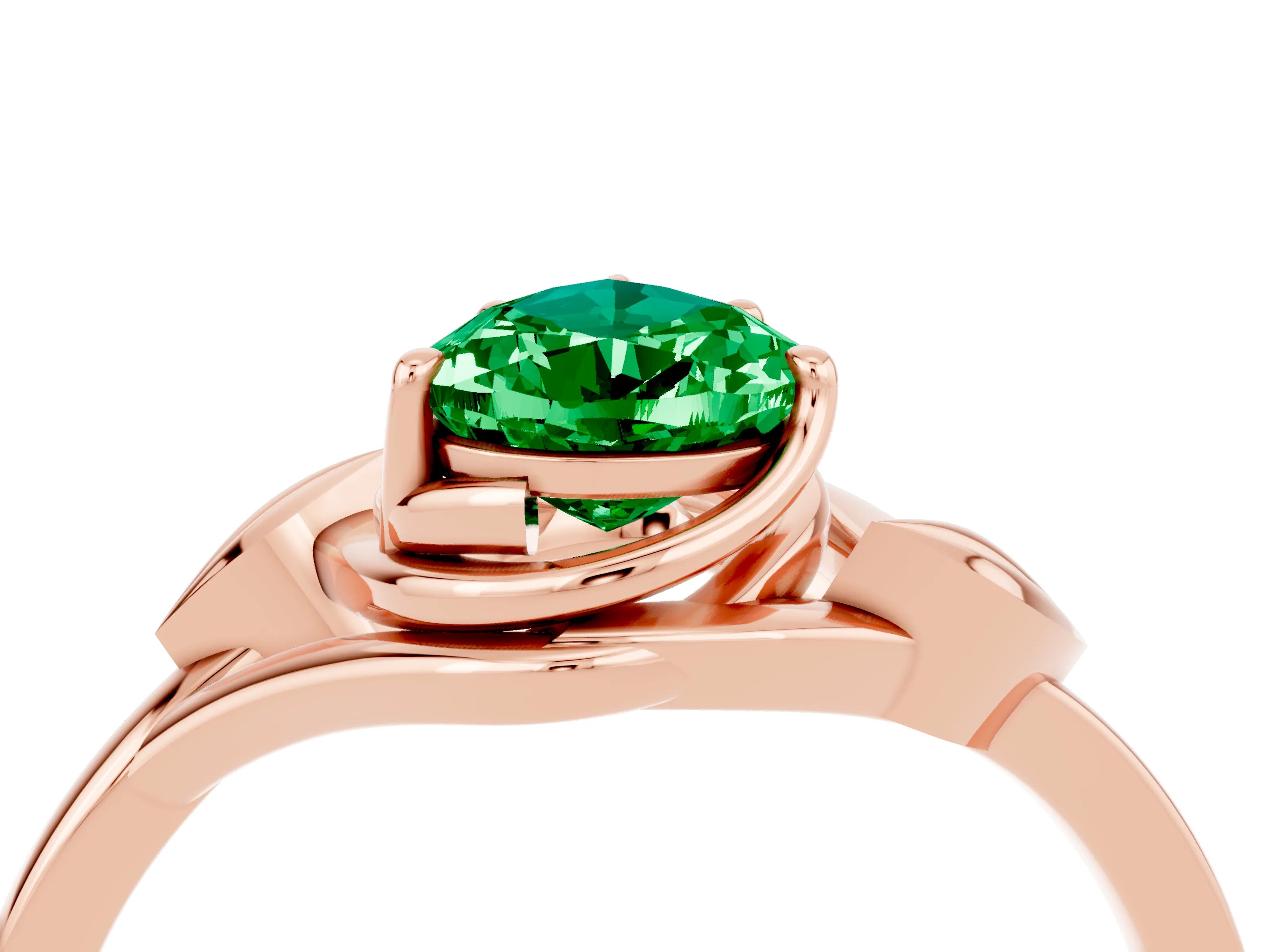 Rose gold Pear Cut Emerald Solitaire Ring with Twist Band and Four-Prong Setting_28