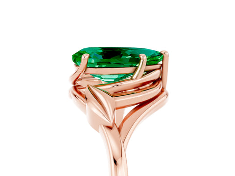 Rose gold Pear Cut Emerald Solitaire Ring with Twist Band and Four-Prong Setting_29