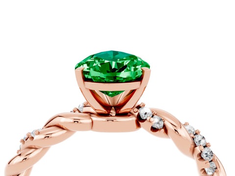 Rose gold Pear Cut Emerald Solitaire Ring with Twisted Band and Pavé Accents_4