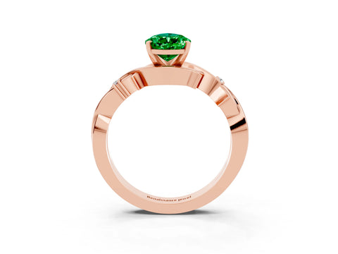 Rose gold Pear Cut Emerald Solitaire Ring with Twisted Band and Prong Setting_3