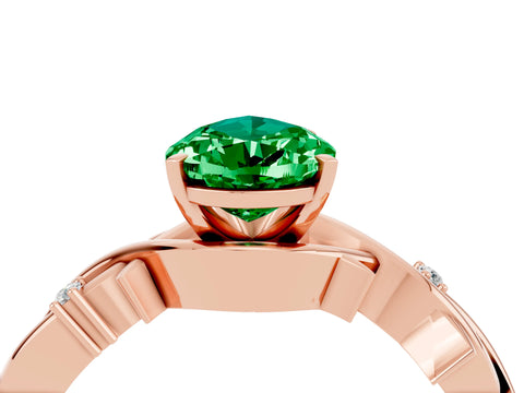 Rose gold Pear Cut Emerald Solitaire Ring with Twisted Band and Prong Setting_4