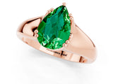 Rose gold Pear Cut Emerald Solitaire Ring with Wide Band and Prong Setting_1